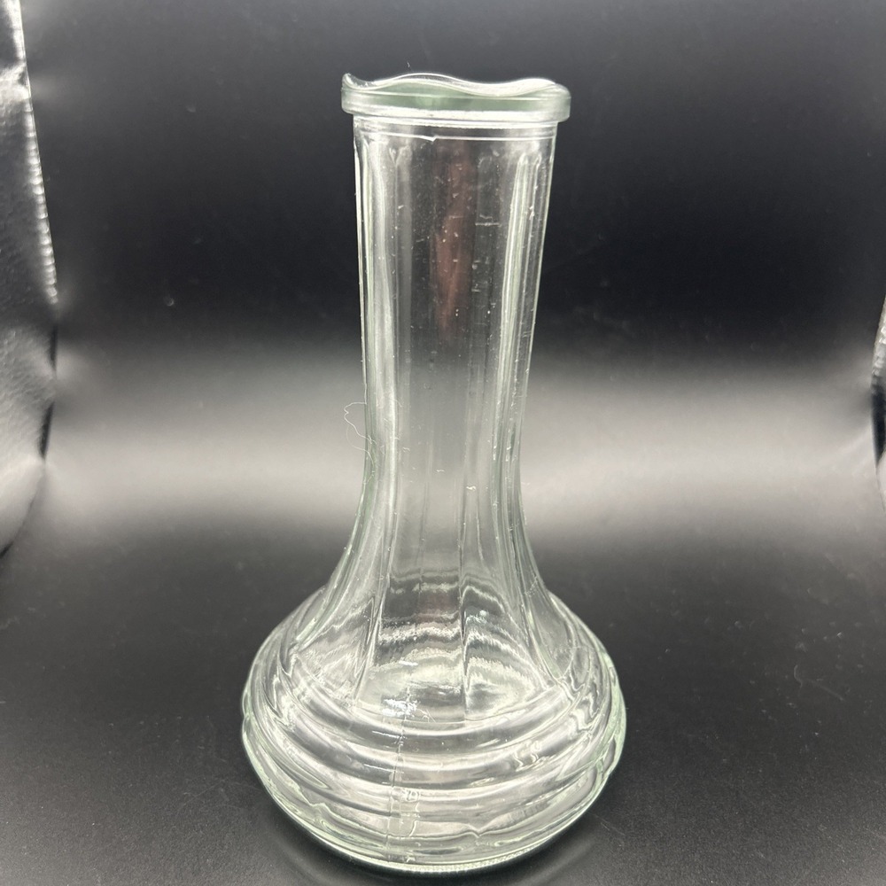 Vintage Flower Bud Vase Scalloped Clear Ribbed Glass 6" Cottage Core